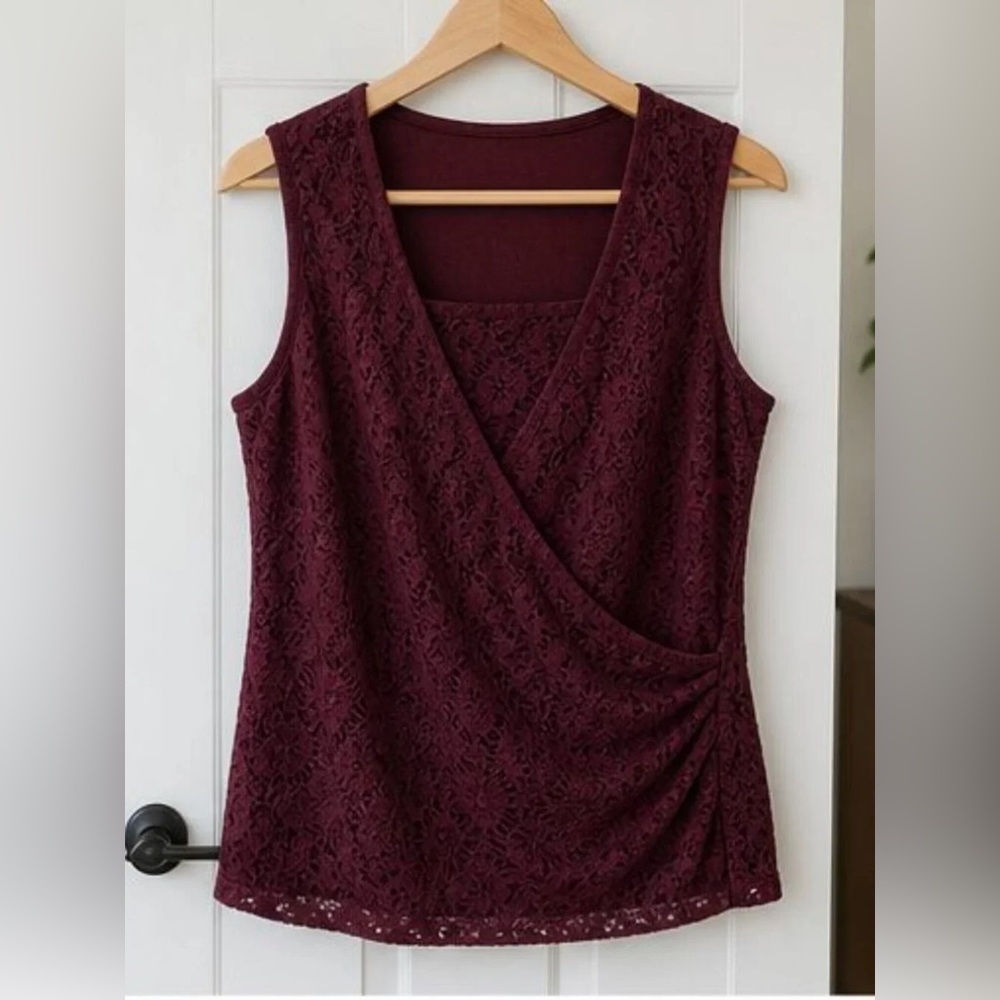 Lace Surplice Sleeveless Camisole - Burgundy